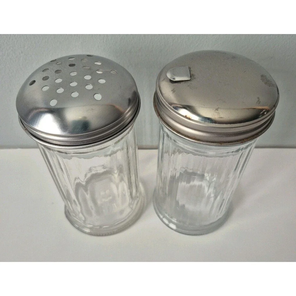VTG Mid Century Restaurant Style Clear Ribbed Glass Sugar and Creamer Dispenser